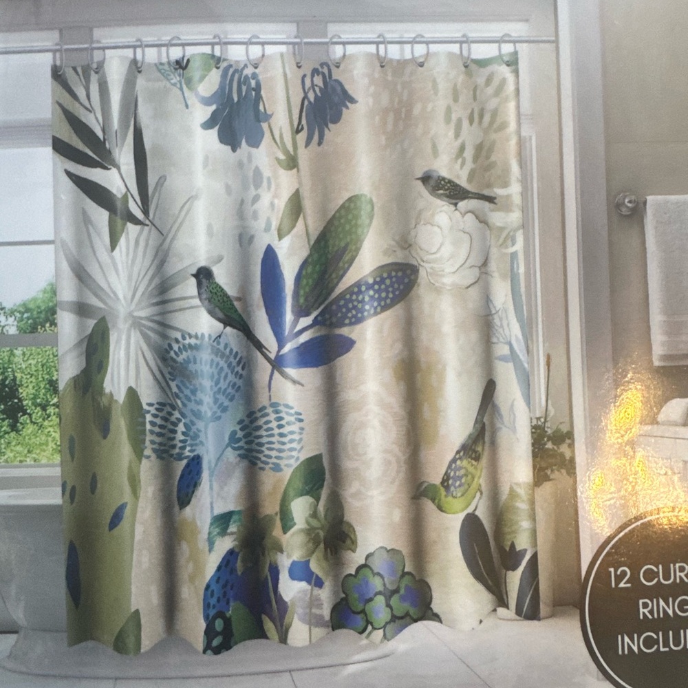 Floral Bird Shower Curtain with Hooks , new in bag